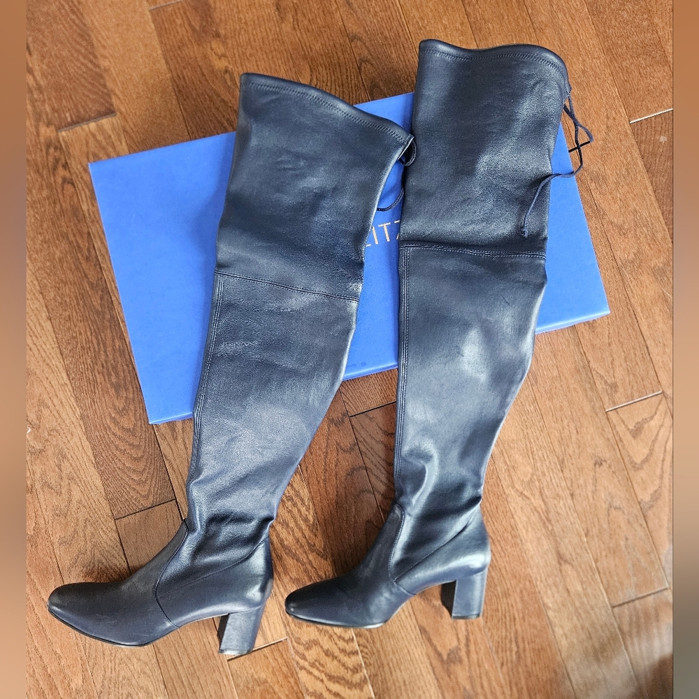 Navy BLUE Stuart WEITZMAN Over-the-Knee Leather Boots